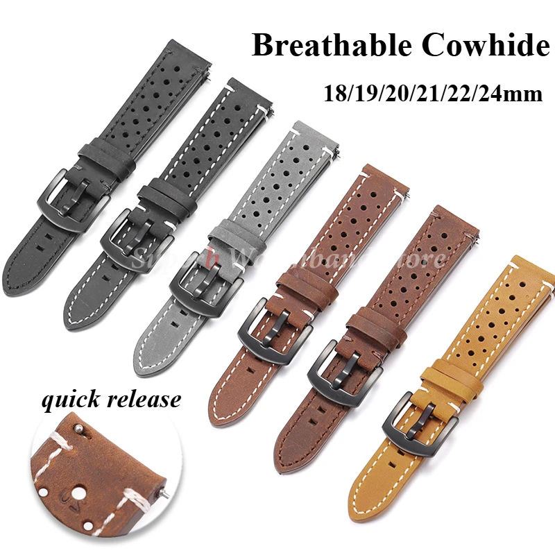 Vintage Echtes Leder Armband 18/19/20/21/22/24mm Männer Frauen Universal Rindsleder Armband atmungsaktive Armband Sport Armband