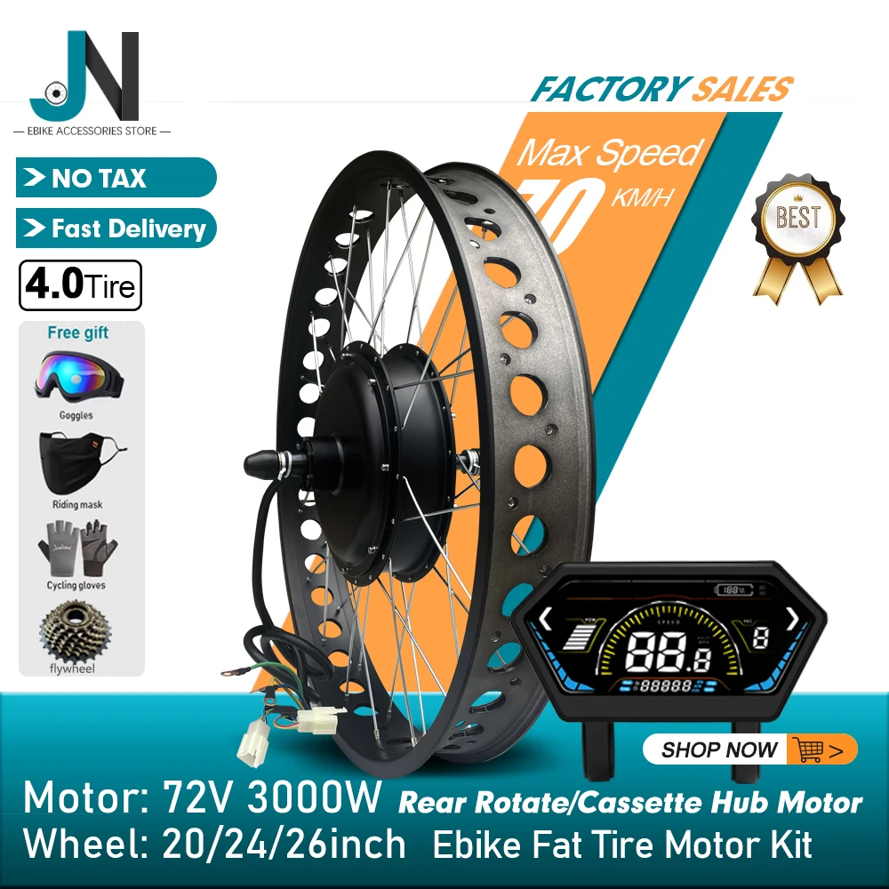

Электрический велосипед 72 В 3000 Вт 4,0 шины бесщеточный задний мотор-концентратор колесо 20 24 26 дюймов для электрического зимнего велосипеда комплект Dropout 170 мм/190 мм