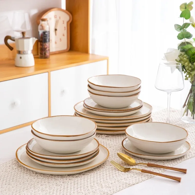 

Ceramic Dinnerware Sets,Handmade Reactive Glaze Plates and Bowls Sets,Highly Chip and Crack Resistant