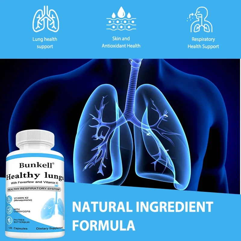 

Lung Health Supplement with Vitamin C, Butterbur, Quercetin & Bromelain, Lung Cleanse Detox Formula for Respiratory System