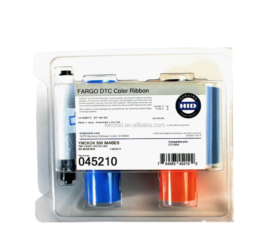 

Original HID FARGO 045210 YMCKOK 045200 YMCKO Ribbon 500 Images For DTC4500e Card Printer