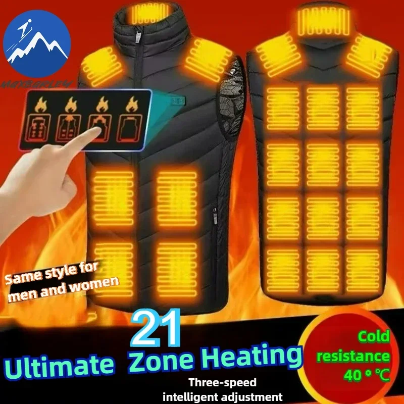 

COMXZ Smart Heating Vest 4 Control 21 Zone Heating Mens Travel Jacket USB Electric Thermal Wear For Winter Hiking Coats 발열조끼