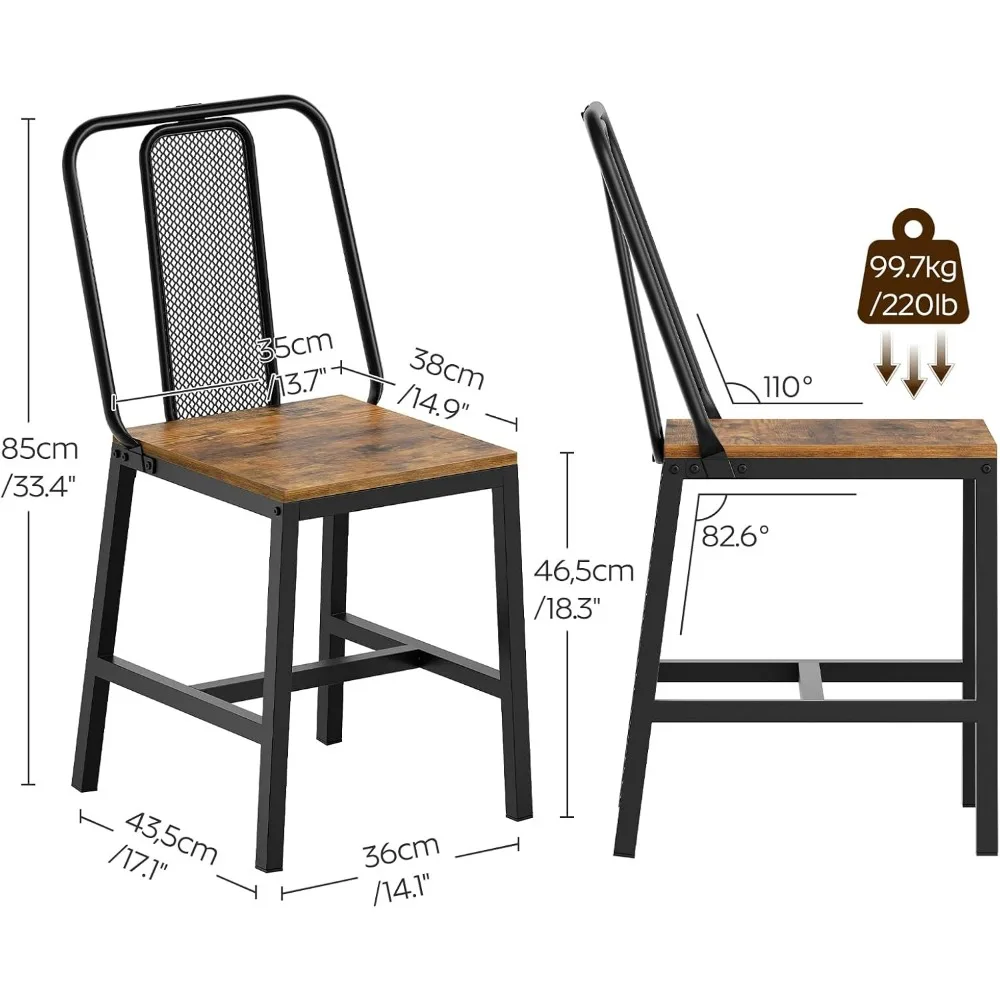 Set di 4 sedie da pranzo, sedie da cucina in legno, sedie da pranzo in fattoria con supporto per schienale, per soggiorno, cucina, marrone rustico