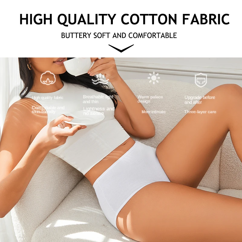 7Pcs Women's Cotton Panties Solid Color Plus Size Briefs Female Mid Waist High Elastic Underwear Cozy Breathable Lingerie S-2XL - Image 2