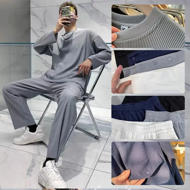 Conjunto holgado de manga larga para hombre, conjunto de 2 piezas, a la moda