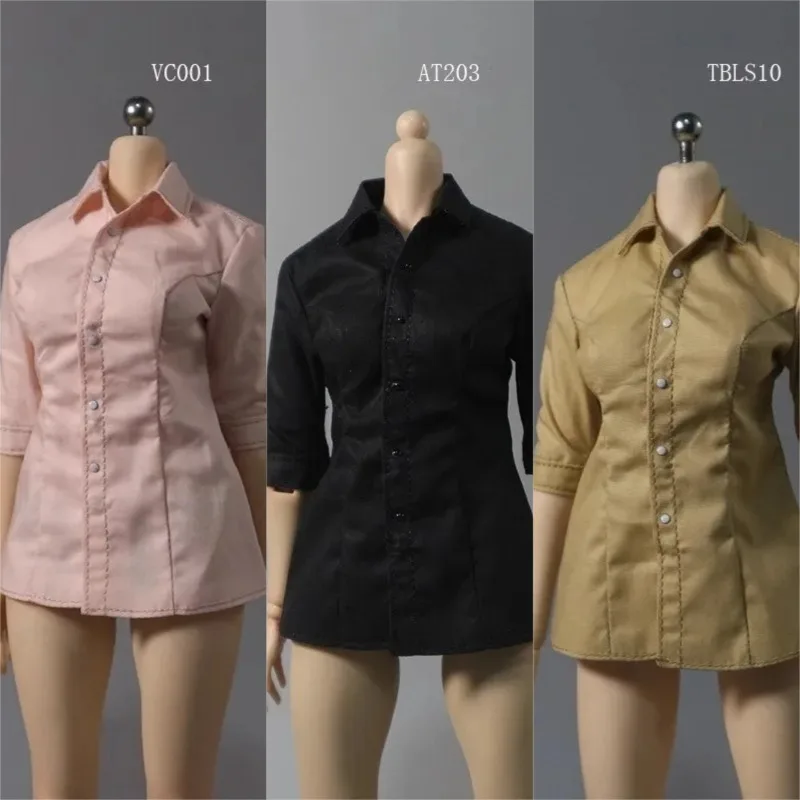 

1/6 Scale Female Clothes Model Solid Color Shirt Dress with Buttons Handmade Accessory for 12'' Toy Figures Body Doll DIY