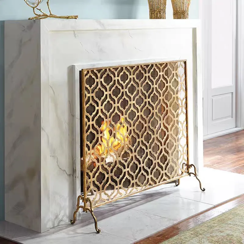 Wrought iron gold living room household fireplace screen partition anti-scalding stove fence decoration