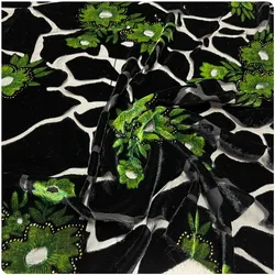 Hollowed-out Silk with Green Cotton Silk Velvet Fabric