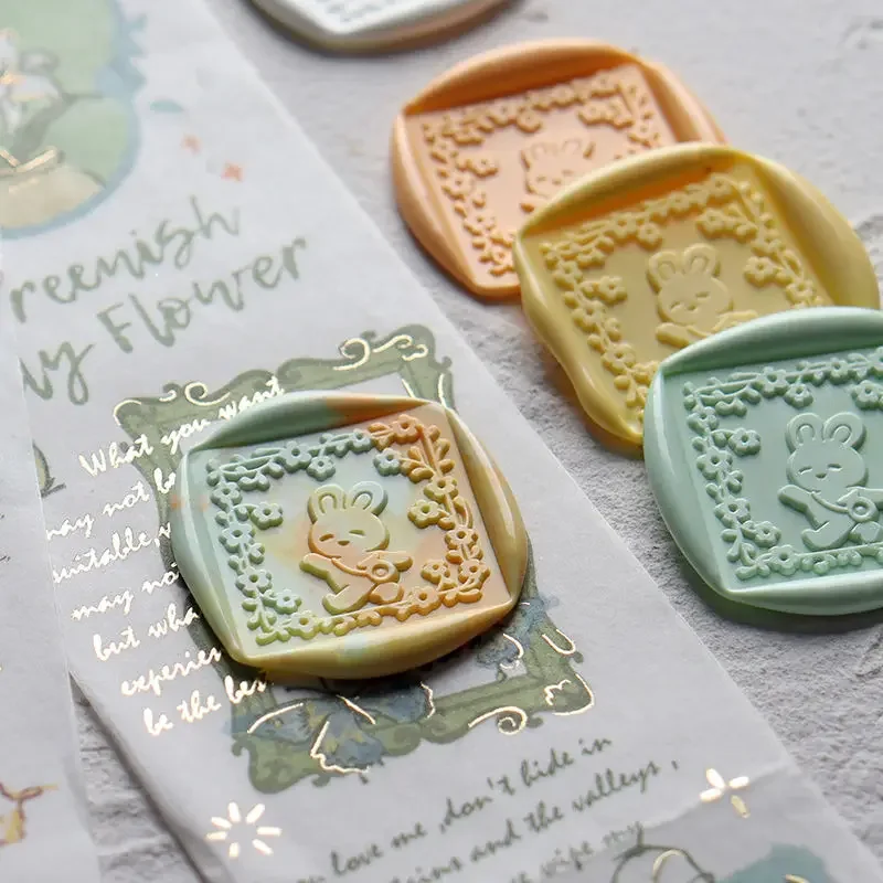 Wax Seal Stamps Outing Rabbit Square Circular Embossed Brass Stamp DIY Wedding Invitation Greeting Cards Making Decoration Craft