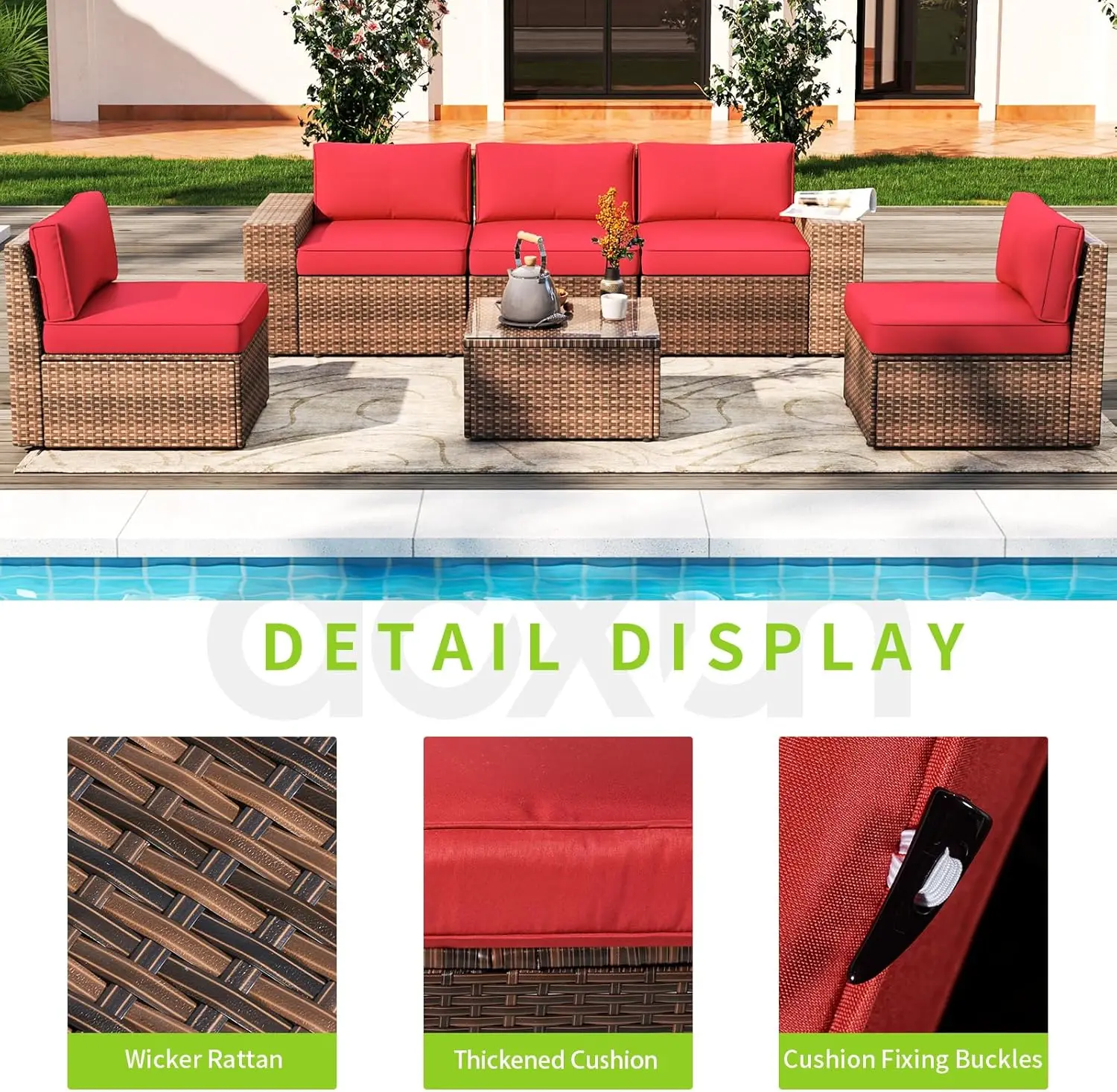 Outdoor Wicker Rattan Mobiliário Set Pátio, sofá secional, inclui tampa do sofá para pátio, jardim, quintal, 6 pcs