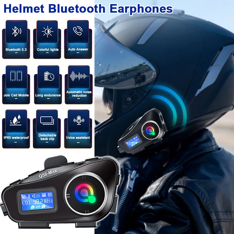 Q58 Max Motorcycle Helmet Bluetooth Intercom IP65 Waterproof Intercom Distance 500 Meters Multi-Scene Mixed Music Sharing