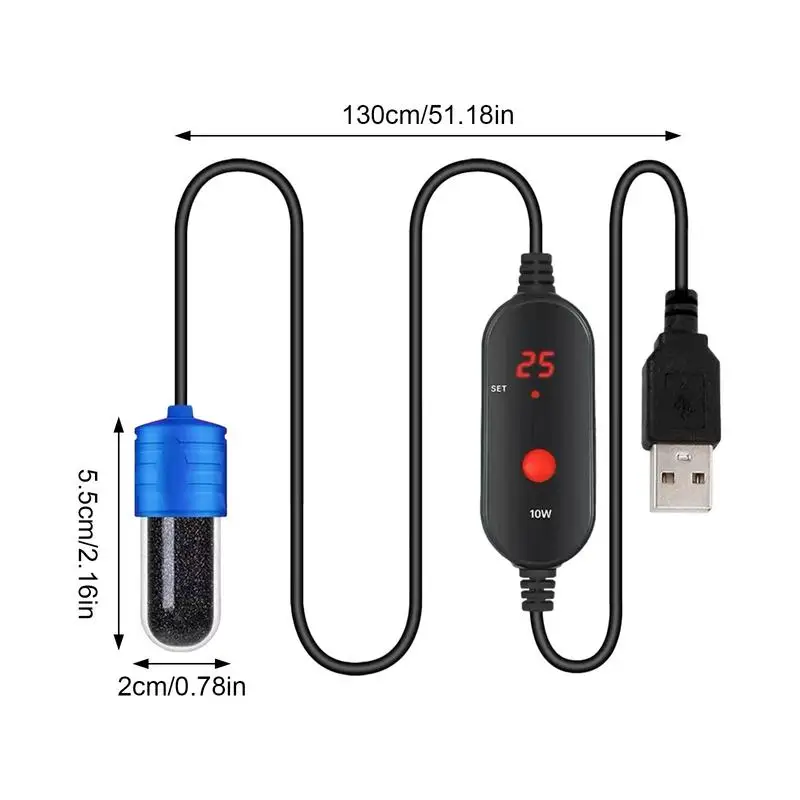 Aquarium Heater 15w USB Powered Super Mini Aquarium Heater Automatic Constant Heat Heating Betta Heater Small Submersible Heater