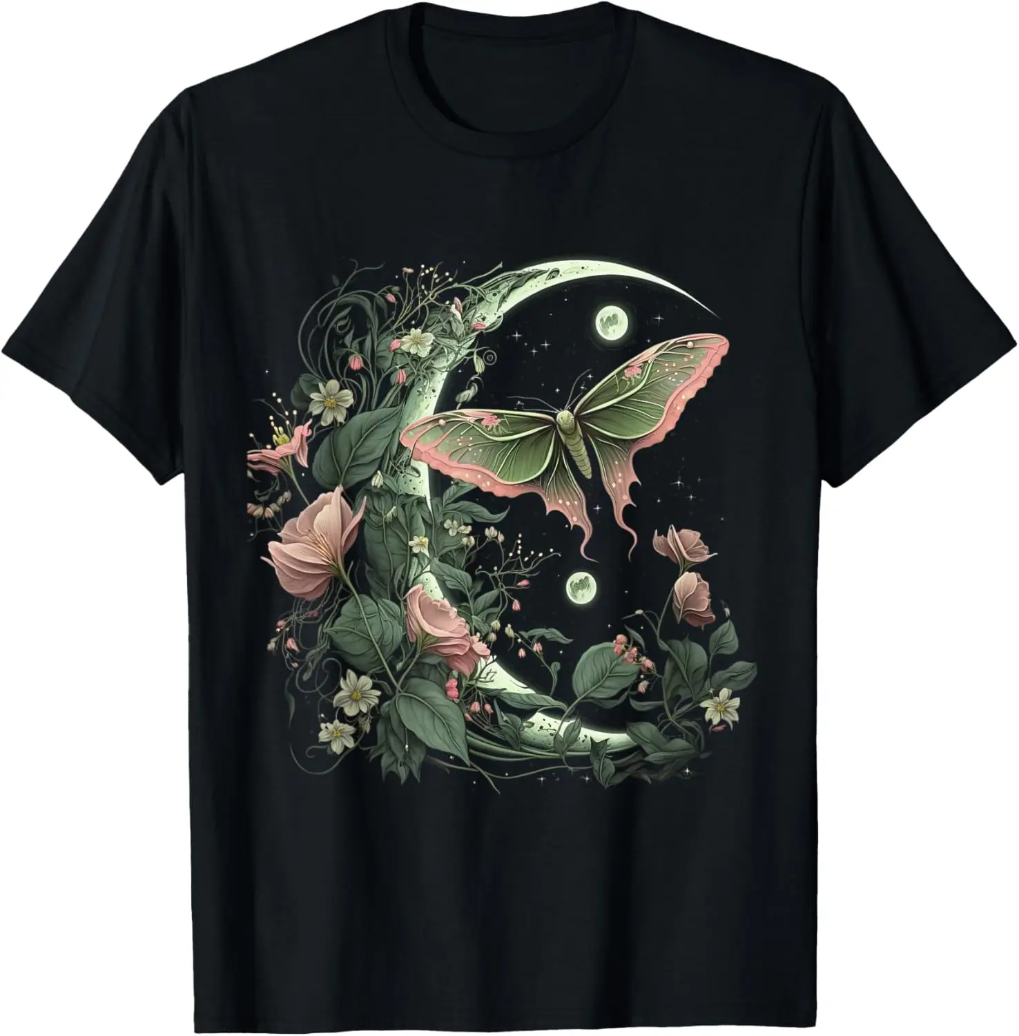 Goblincore Moth And Butterfly Moonphases Flowers Cottagecore T-Shirt 100% Cotton Trendy Y2K Short-Sleeve Tee-Soft, Quick-Drying,