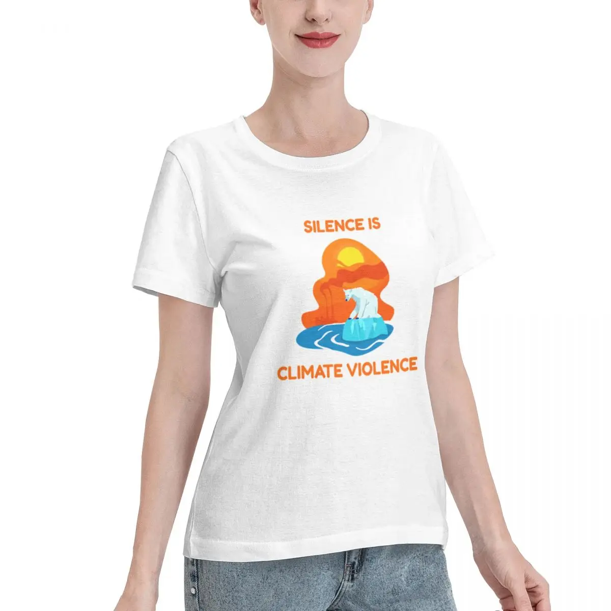 Go To Top Silence Is Climate Violence Polar Bear Climate Change Design Women's T-shirt Street Shooting Regular Fit Tee
