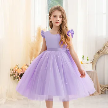 Vestido de tule rosa para meninas, projeto da flor, sem encosto, arco, casamento, festa, princesa, bebê, criança, aniversário