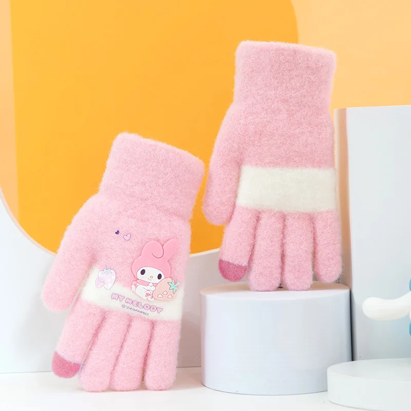 Sanrio Kuromi Children's Gloves Outdoor Winter Warm Split Finger 2024 New Padded and Thickened Protect Against Cold 8-10years