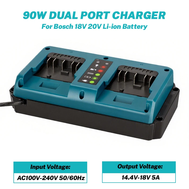 

Двухпортовое сменное зарядное устройство Bosch для Bosch, 18 В, 20 В, литий-ионный аккумулятор, быстрое зарядное устройство, инструмент для зарядки в ЕС/США/Великобритании/Австралии/Вилка