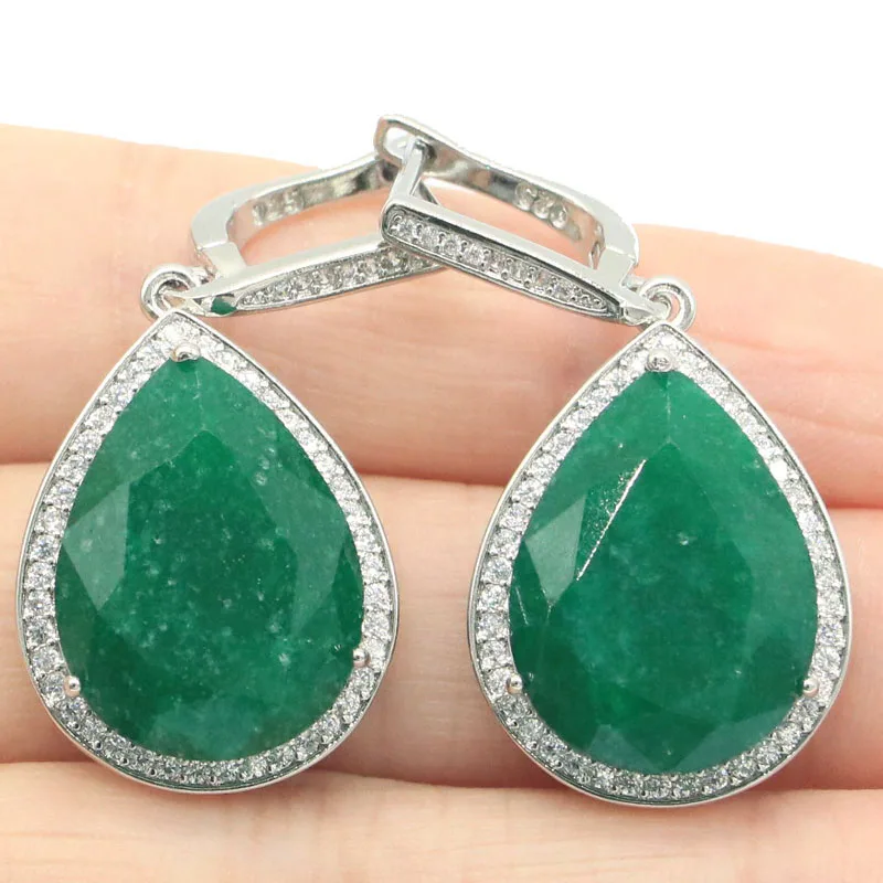 Buy 3 Get 1 Free 38x19mm Big Drop Gemstone 20x15mm Real Green Emerald Ruby Blue Sapphire CZ Women Silver Pendant Earrings