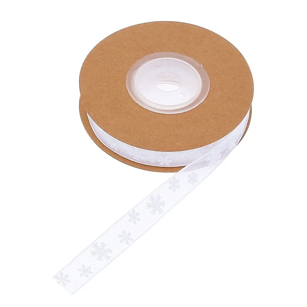 10M Christmas Gift Snowflake Ribbon DIY Wreath Bows Fabric Swirl Ribbon Sewing Clothing Gift Bow Natural Organza Satin Ribbon