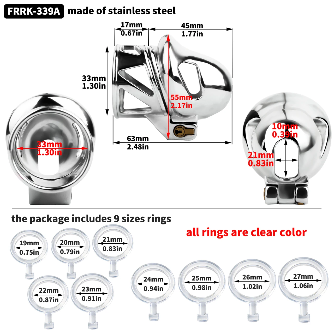 FRRK Premium Stainless Steel Glans Chastity Device SM Lock Cock Cage 9 Size Invisible Penis Rings BDSM Adult Fetish Erotic Toys