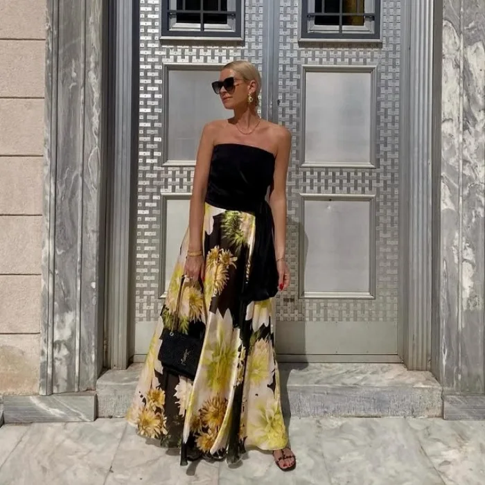 

Women's Skirt Two Piece Set Sexy Leace-up Short Tube Top Tops High Waist A-line Print Skirts 2 Piece Sets Female Vacation Style
