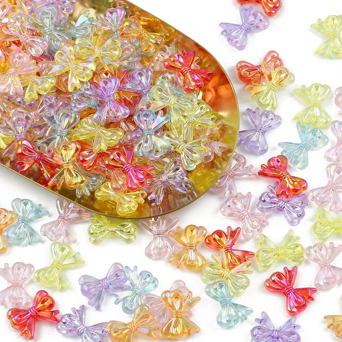 19PCS Translucent Colourful AB Bow Acrylic Loose Beads For Jewelry Making Handmade DIY Accessories Bracelets Pendants 7x18MM