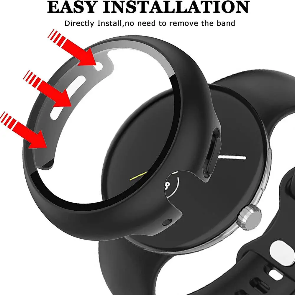 Tempered Glass+Cover For Google Pixel Watch PC Protective Case Full All-Around Bumper Screen Protector for Google Pixel Watch