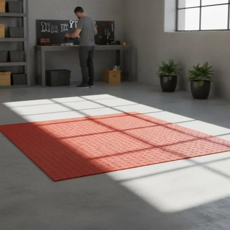 Modular Floor Tiles 12 x 12 x 0.53 inch 50 Pack For Garages Basements Repair Shops Double-Sided Texture Interlocking Design Red Plastic Covering Panels