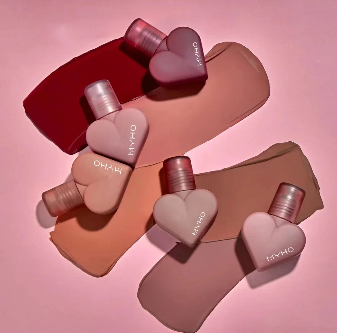 Heart-shaped Lip Glaze Nude Brown Red Lip Gloss Tea Rose Matte Face Blush Pigment Lasting Velvet Love Liquid Lipstick Makeup