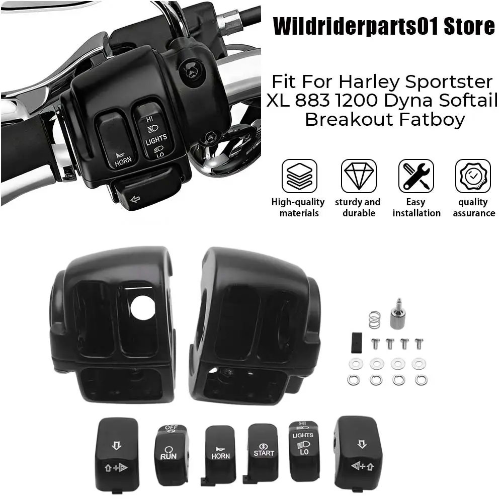 

Алюминиевые корпуса переключателей на руль мотоцикла, черные, для Harley 2014 года и новее, XL 2012-2017, Dyna 2011 года и новее, Softail