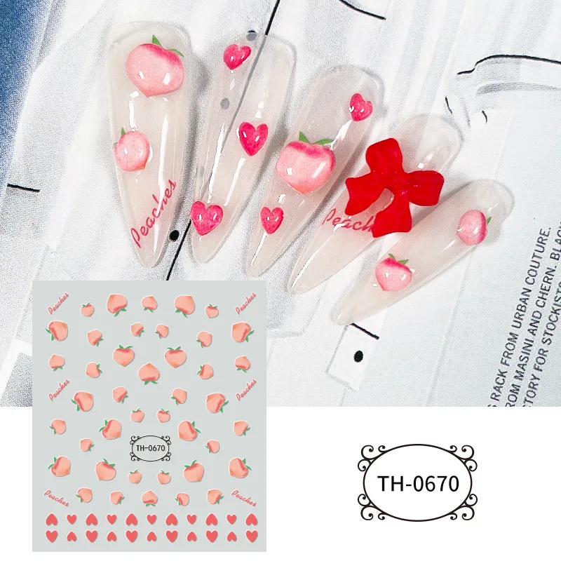 

3D nail art stickers cute summer fruit peach flowers korean kawaii decals press on nails accesories DIY manicure sliders foils