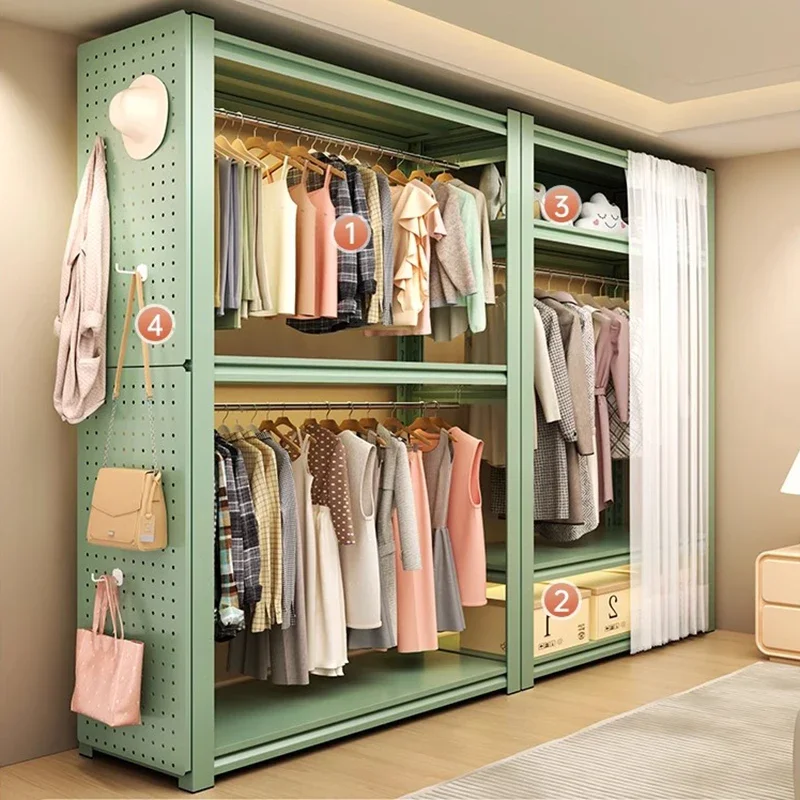 Storage Organizer Closet Open Bedroom Clothes Partitions Cupboard Fabric Space Saving Wardrobe Metal Guarda Roupa Home Furniture