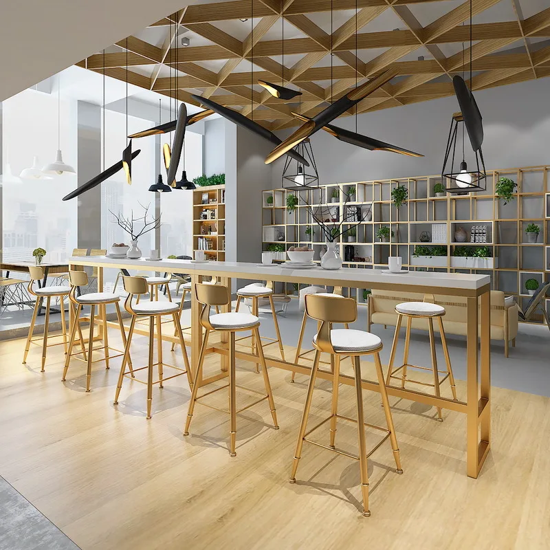 Sedia nordica in legno massello bianco negozio di tè al latte bar contro il muro tavolo alto in ferro casa semplice, tavolo da bar