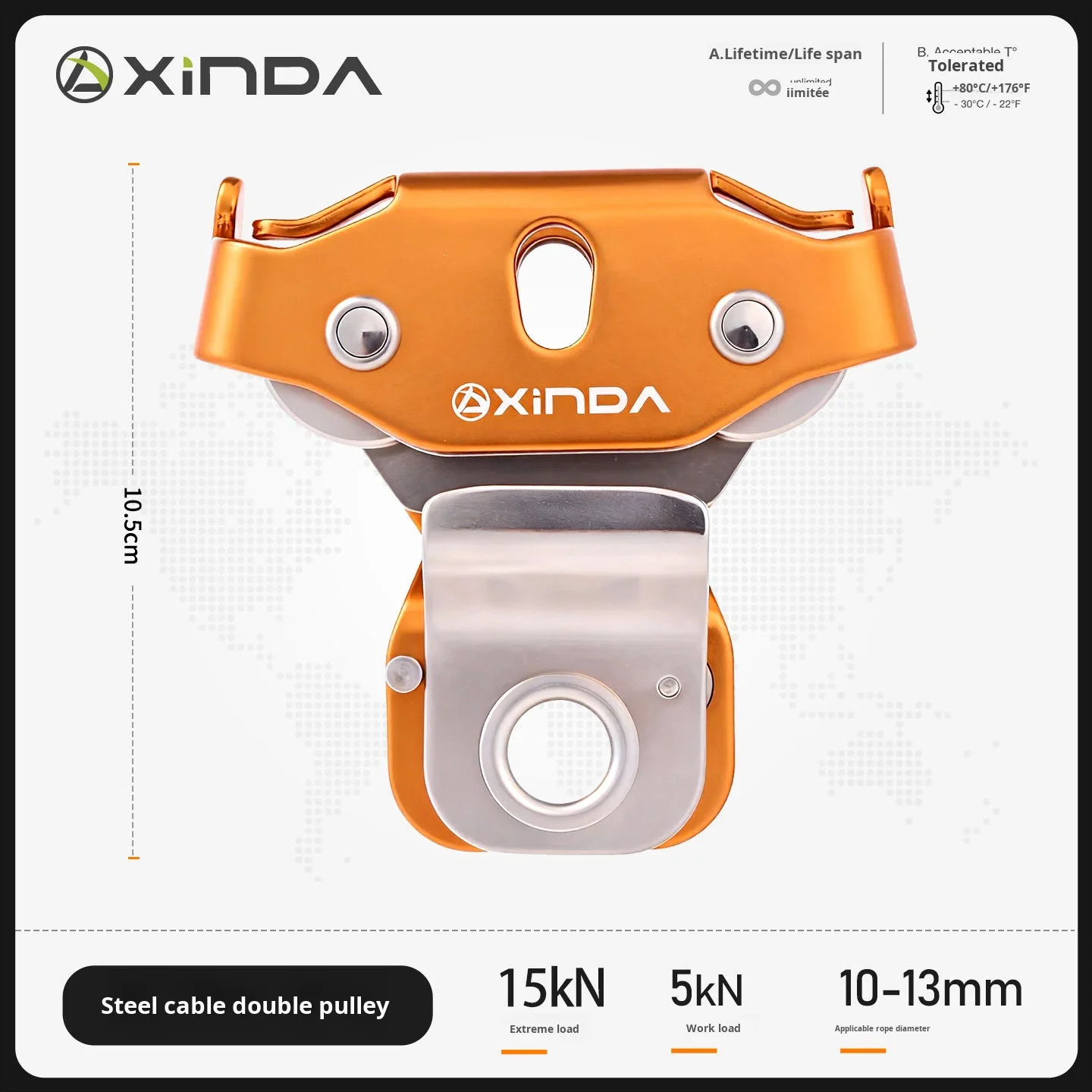Xinda Orange/Silver Steel Cable Wire Rope Double Pulley Uninterrupted Protection for Amusement Park Ride for Applications