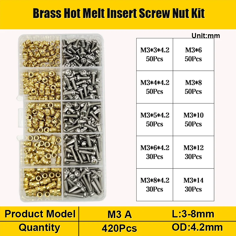 M1,4 M1,6 M2 M3 M4 M5 Messing Hot Melt Einsatz Rändelmutter und Edelstahl Schraubensatz Einsatzmutter Gewinde gerändelte Einbettungsmutter – Detail 13