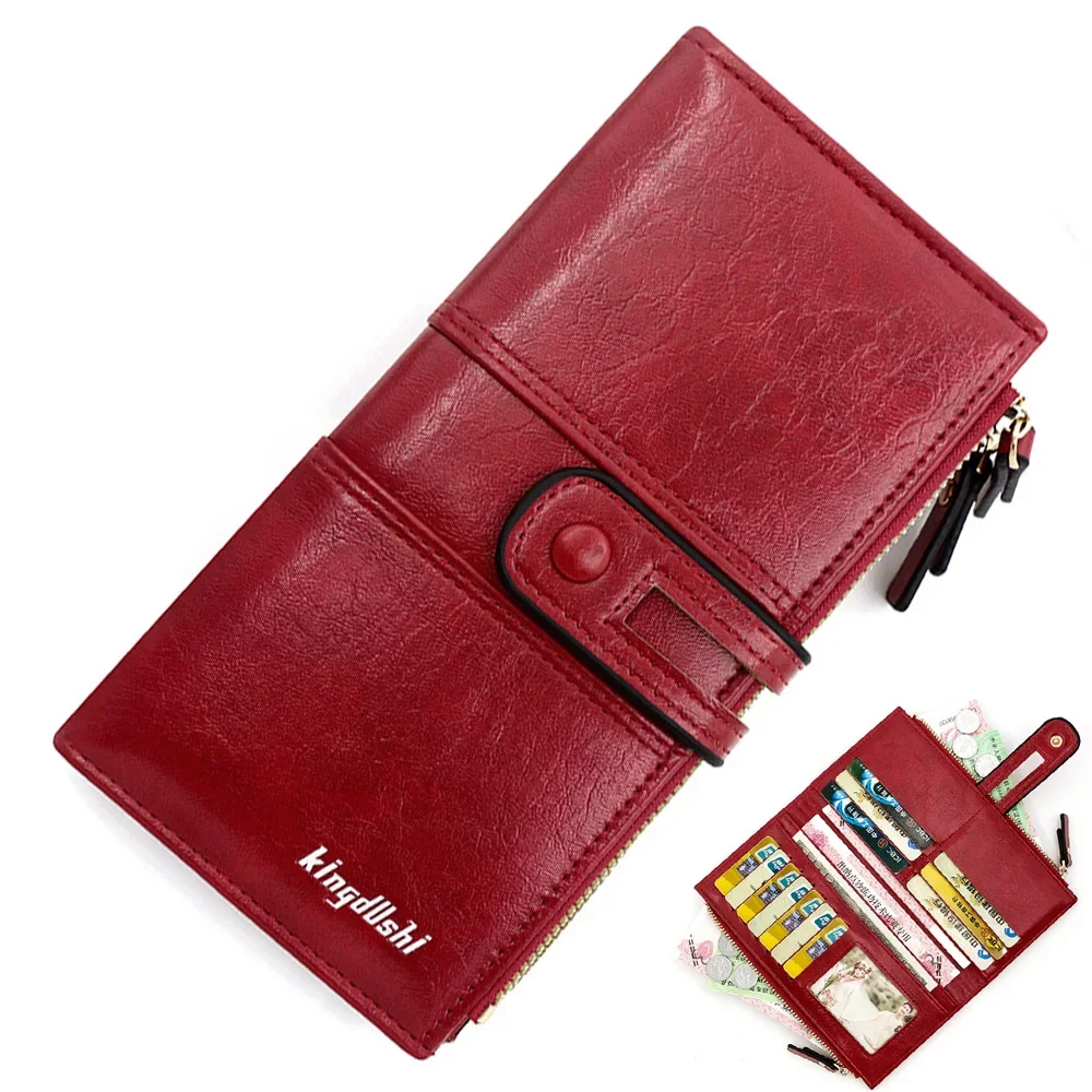 Women's PU Leather Long Zipper Wallet Classic Top Quality Card Holder Case, Premium Female Purse for Daily Commute Gift Giving