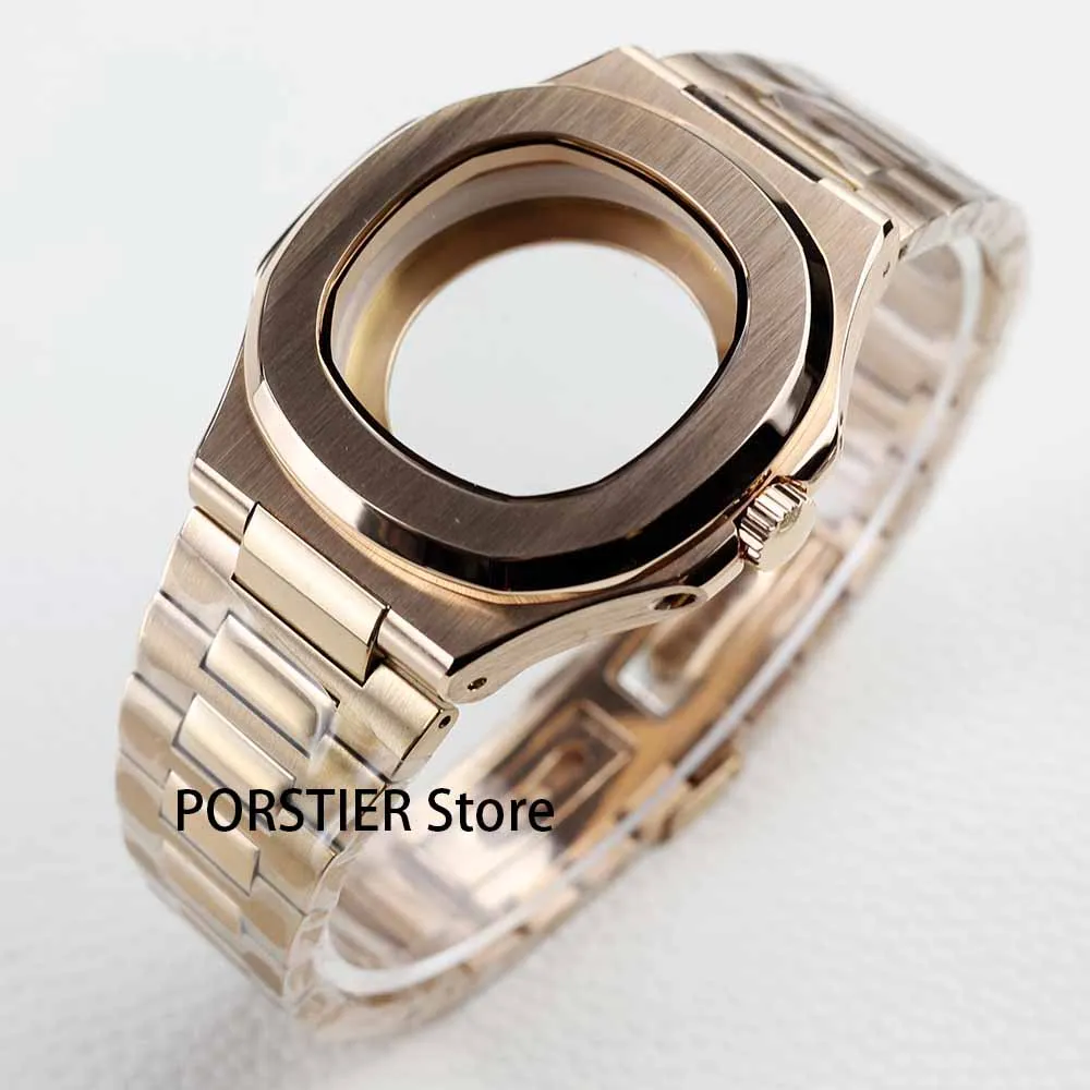 

Rose gold /Black 40mm NH35 Watch Case Square Waterproof for Nautilus NH35 NH36 movement 30.5mm Dial Stainless steel Bracelet