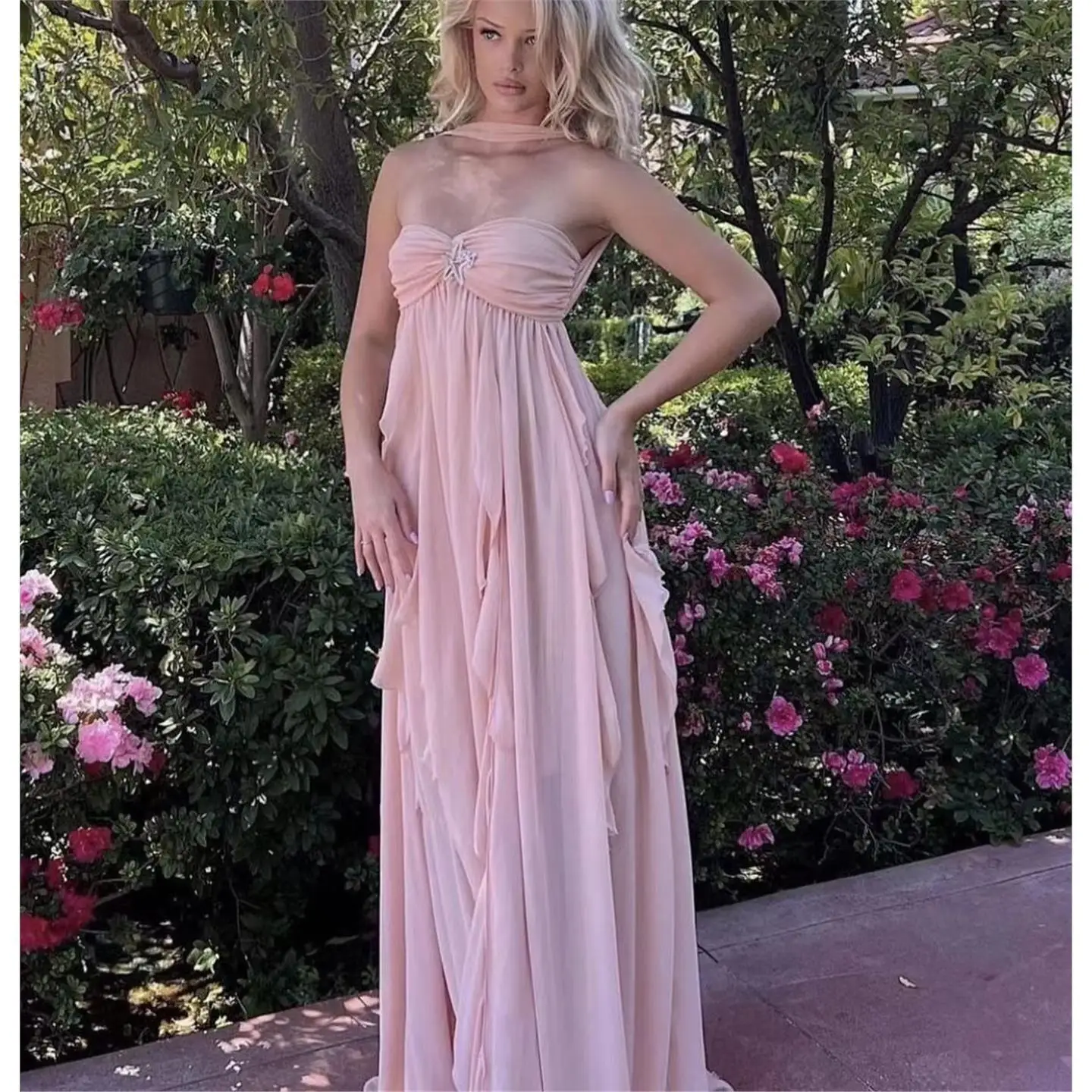 Sexy colgante Ne Long Dr Star decoración Ba plisado Dr European Sle vestido de noche casual para mediana edad...