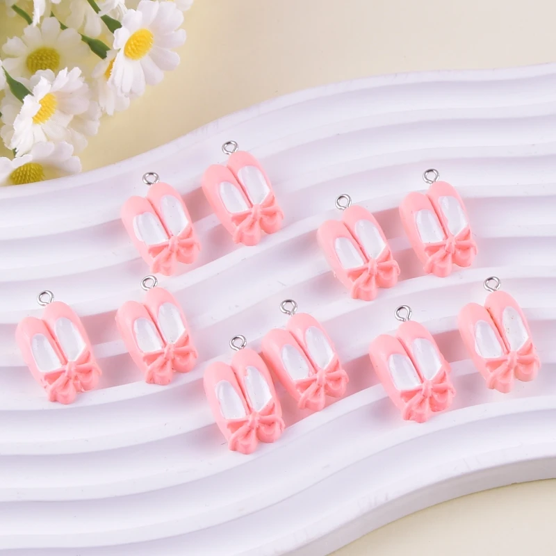 10 Uds. De zapatos de Ballet con lazo, dijes de resina para pendientes, llavero, decoración DIY, accesorios de joyería de moda