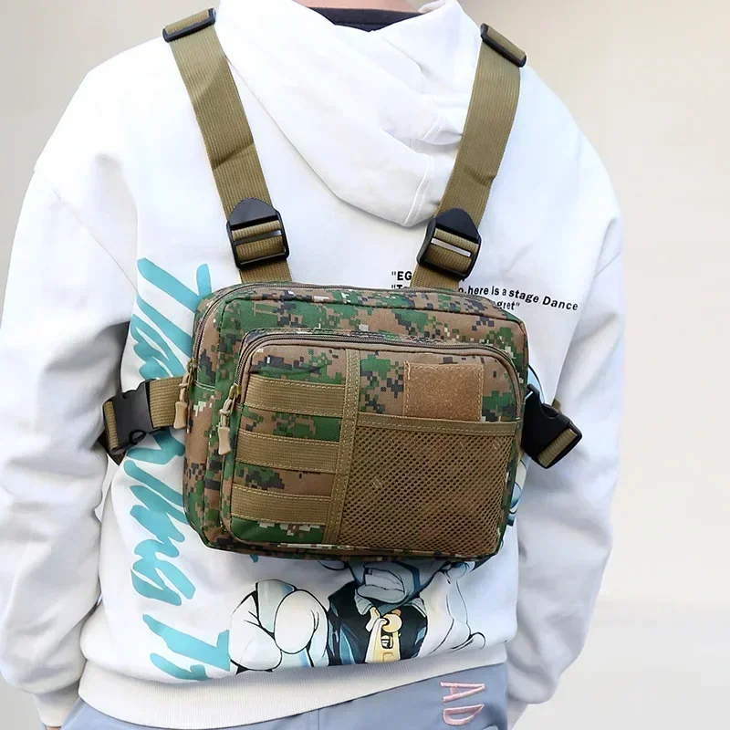 Bolso táctico tipo chaleco, bolso de pecho estilo streetwear, bolso portátil de moda Oxford para exteriores, bolsos multibolsillos impermeables para correr, bolso bandolera de viaje.