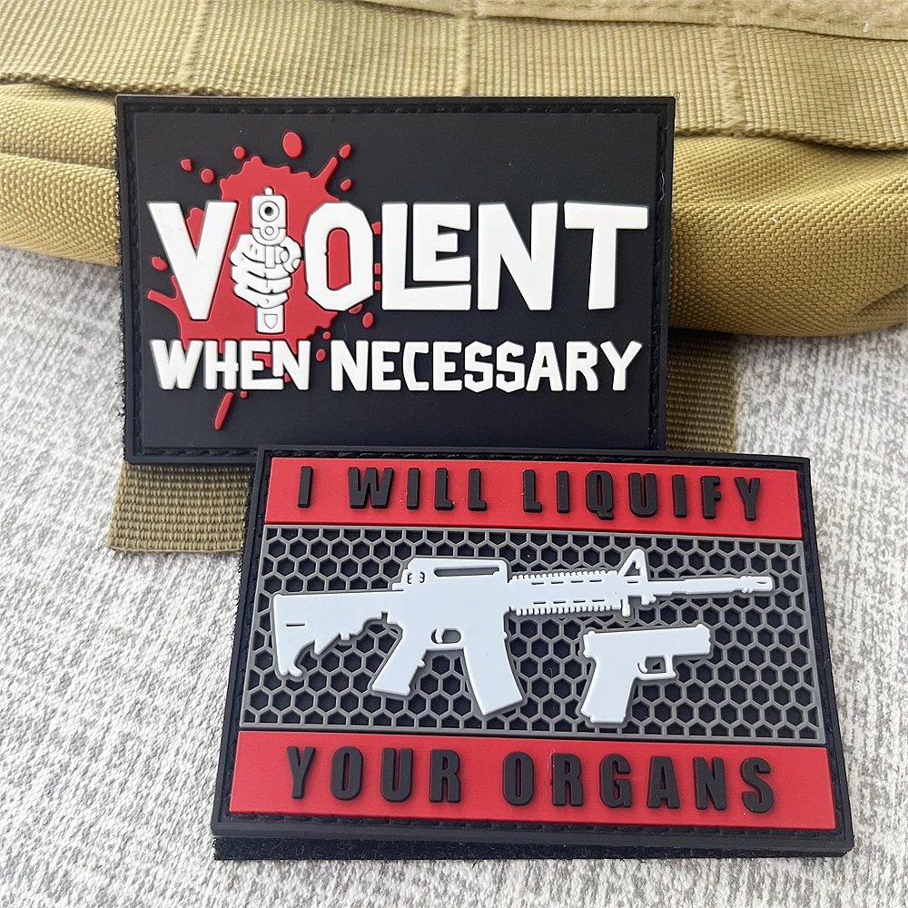 PVC Howitzer M777 MILITARY Morale Badge Patch Tactical Backpack Hook&Loop Skull Sticker I WILL LIQUIFY YOUR ORGANS Gun Shooting