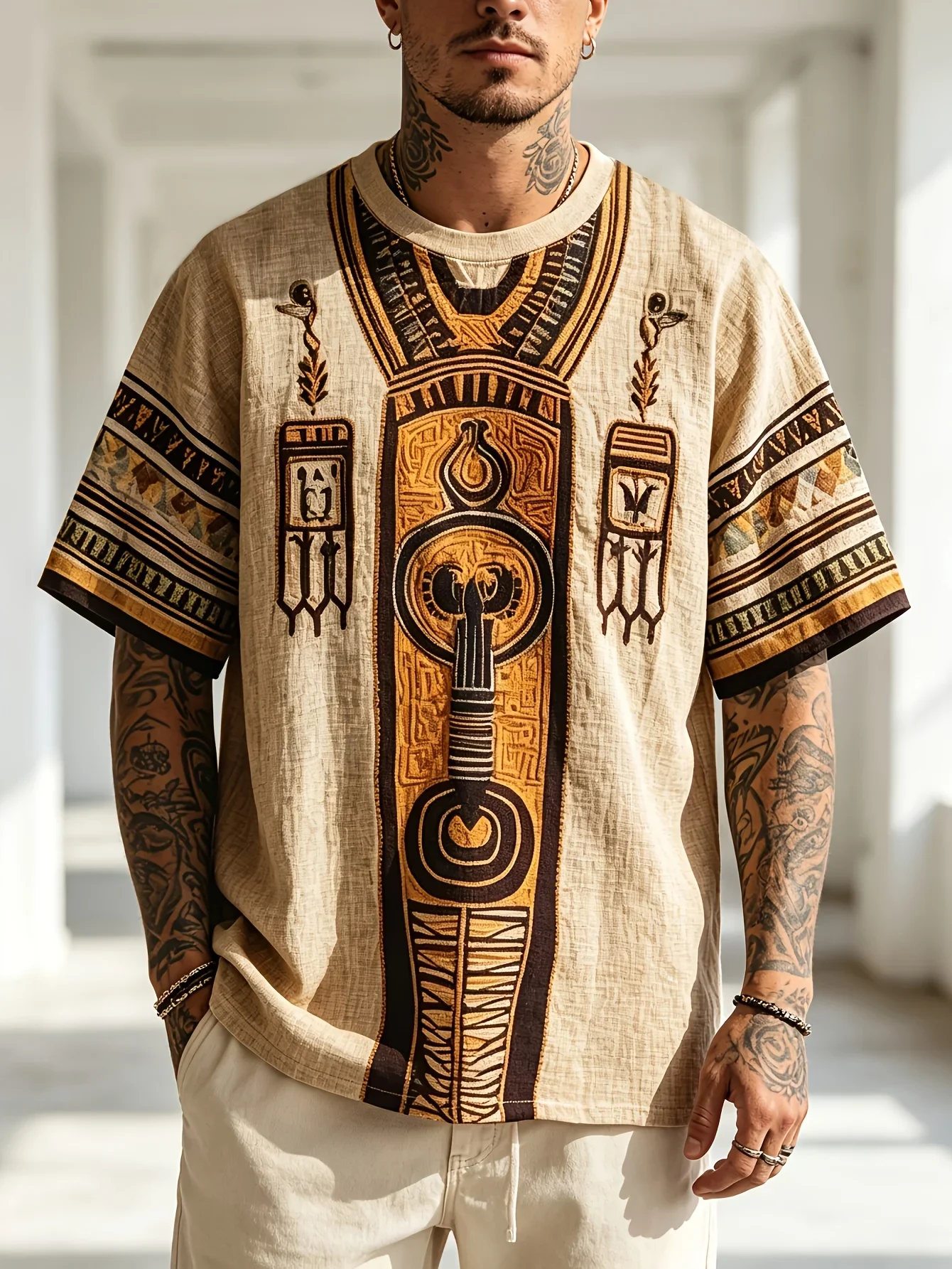 Men's Women's Short-sleeved 3D Printed T-shirt  Full Ancient Egyptian Totem Print T-shirt Retro Ethnic Style Top Kids Clothes