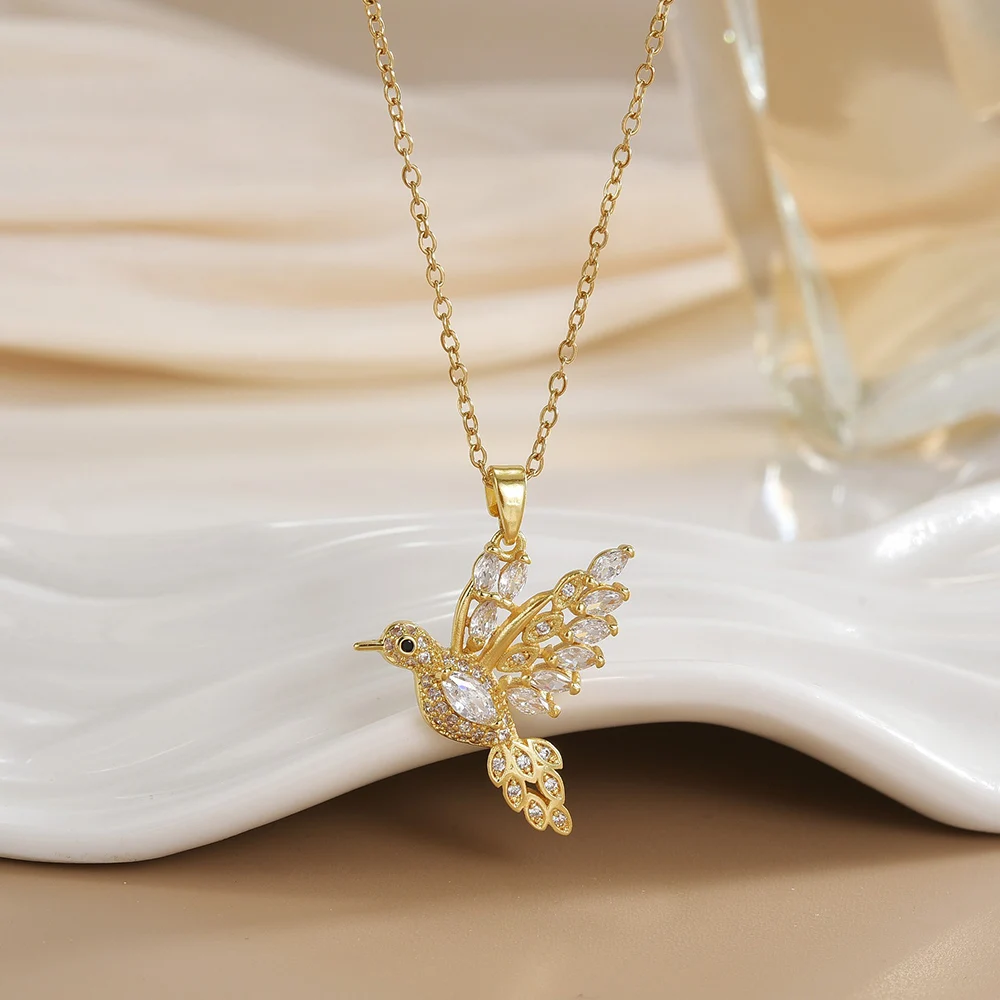 Colar de beija-flor de zircônia cúbica de alta qualidade para mulheres na moda estilo coreano luz luxo anti-alergia acessório de joias