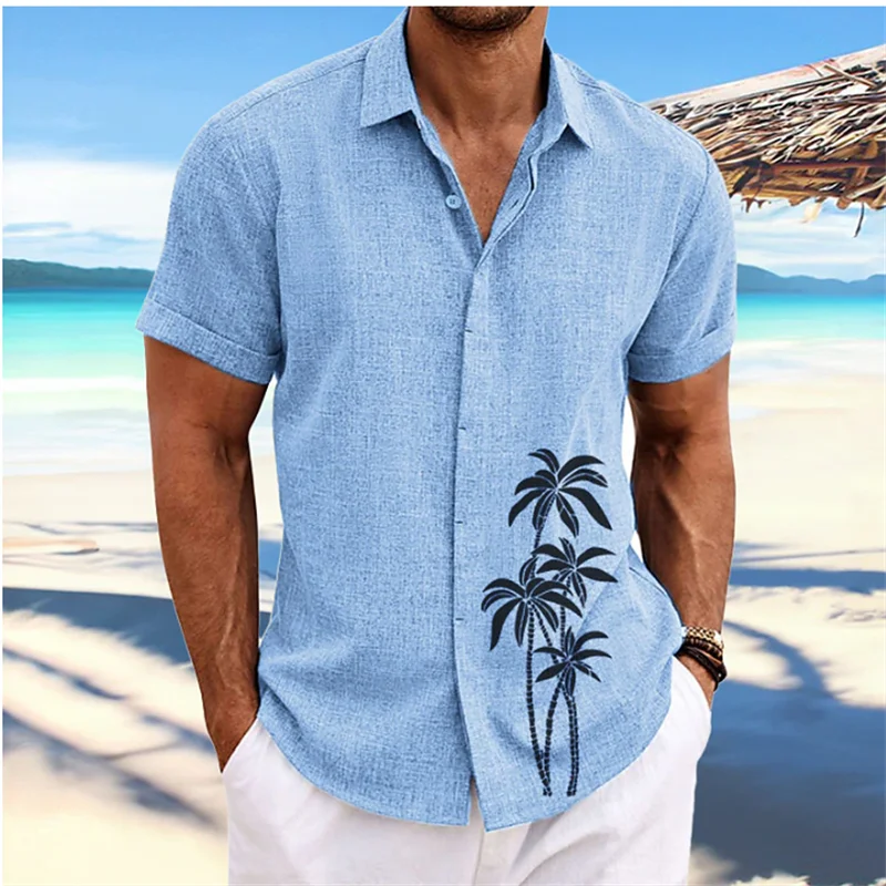 Chemise Hawaïenne à Manches Courtes pour Homme, Vêtement de Styliste, Décontracté, Doux, Imprimé Arbre AMP, Bouton à Revers, à la Mode, Été, 2023