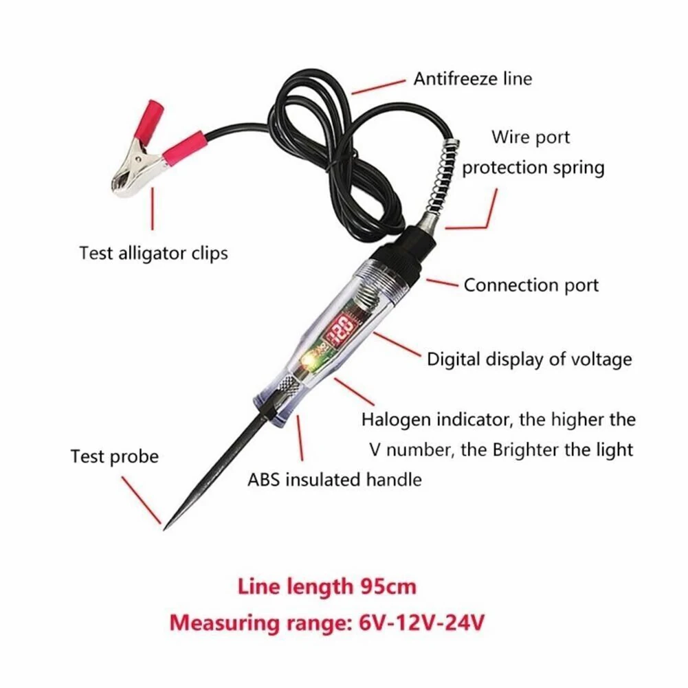 1 Pc Car Circuit Tester Voltage Tester Testing 19cm 6-24V Automotive Electrical Electrision LED Light Maintenance