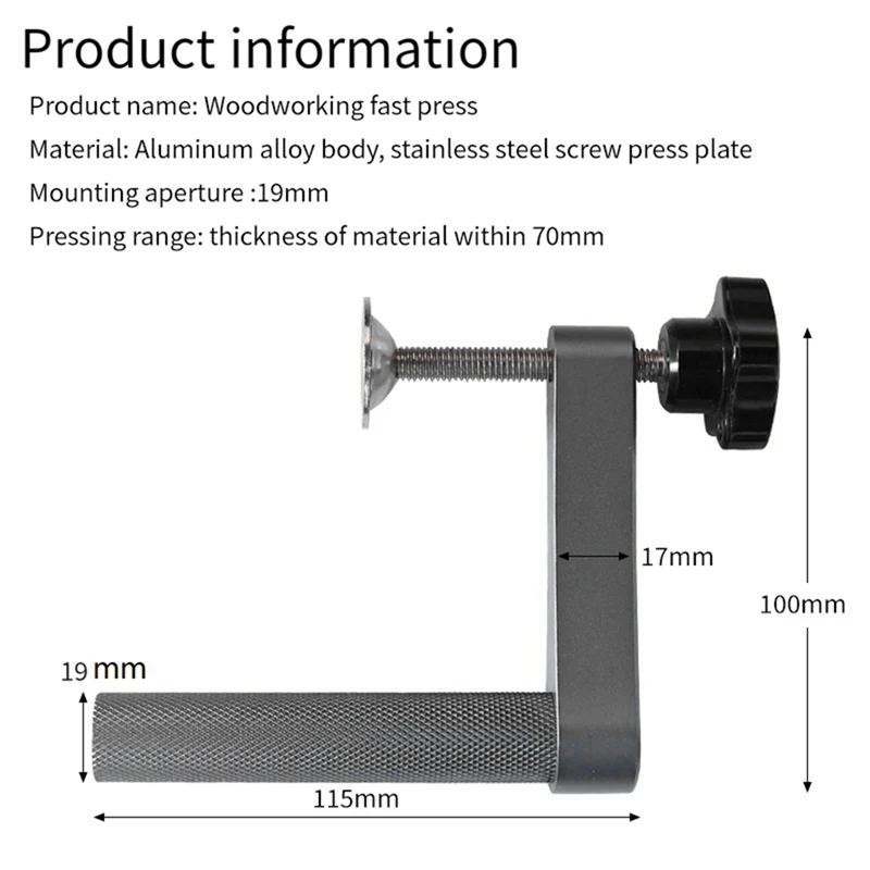 19Mm szybka prasa do obróbki drewna zacisk ciśnieniowy ręczny zacisk ze stopu aluminium części zamienne narzędzie do majsterkowania stołu warsztatowego