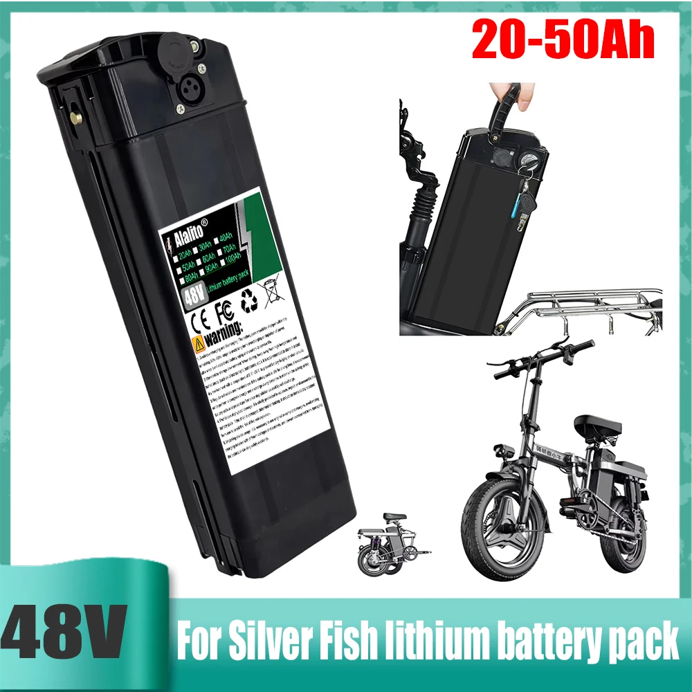 48V 20Ah-50Ah 18650 battery, for Silver Fish 250W-1000W motor lithium battery pack, built-in BMS protection