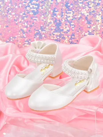Girls' princess shoes, white high heels, paired with formal dress performances, wedding bridesmaid shoes, children's Christmas s