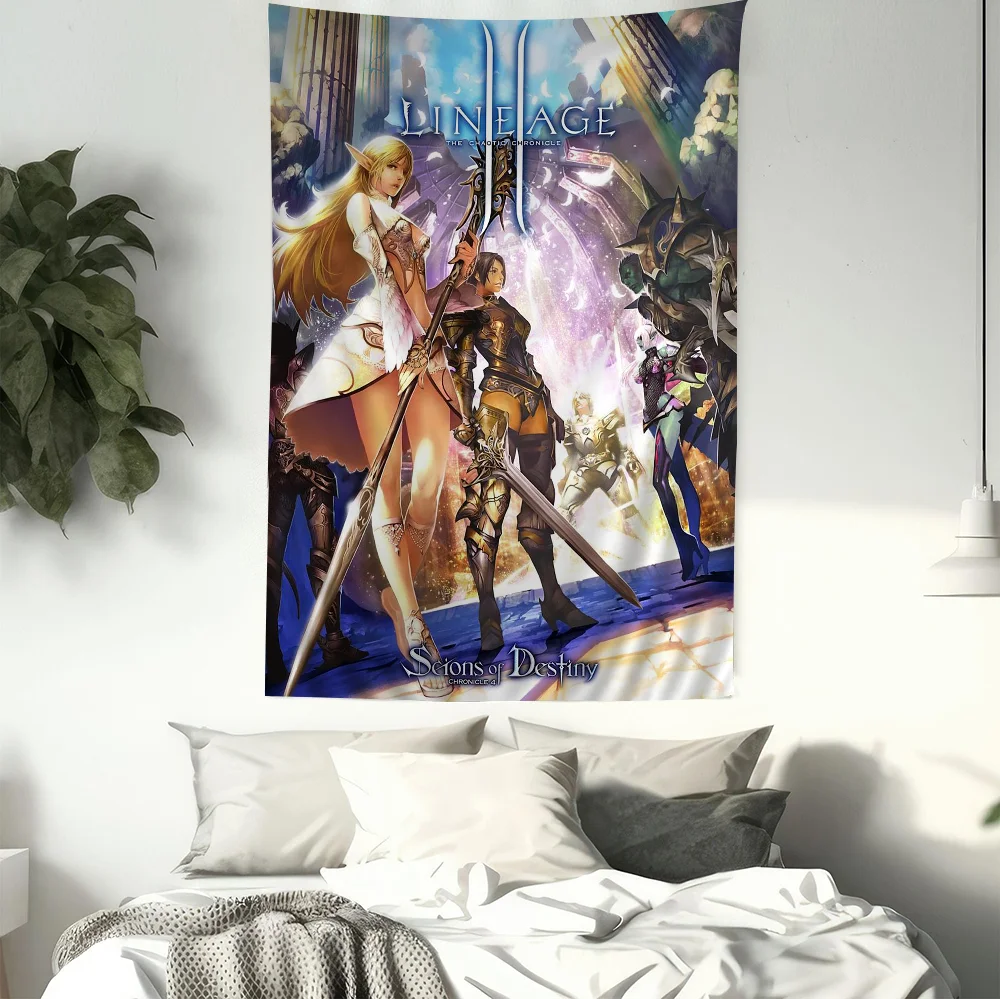 Lineage 2 Anime Tapestry Hanging Tarot Hippie Wall Rugs Dorm Wall Hanging Sheets