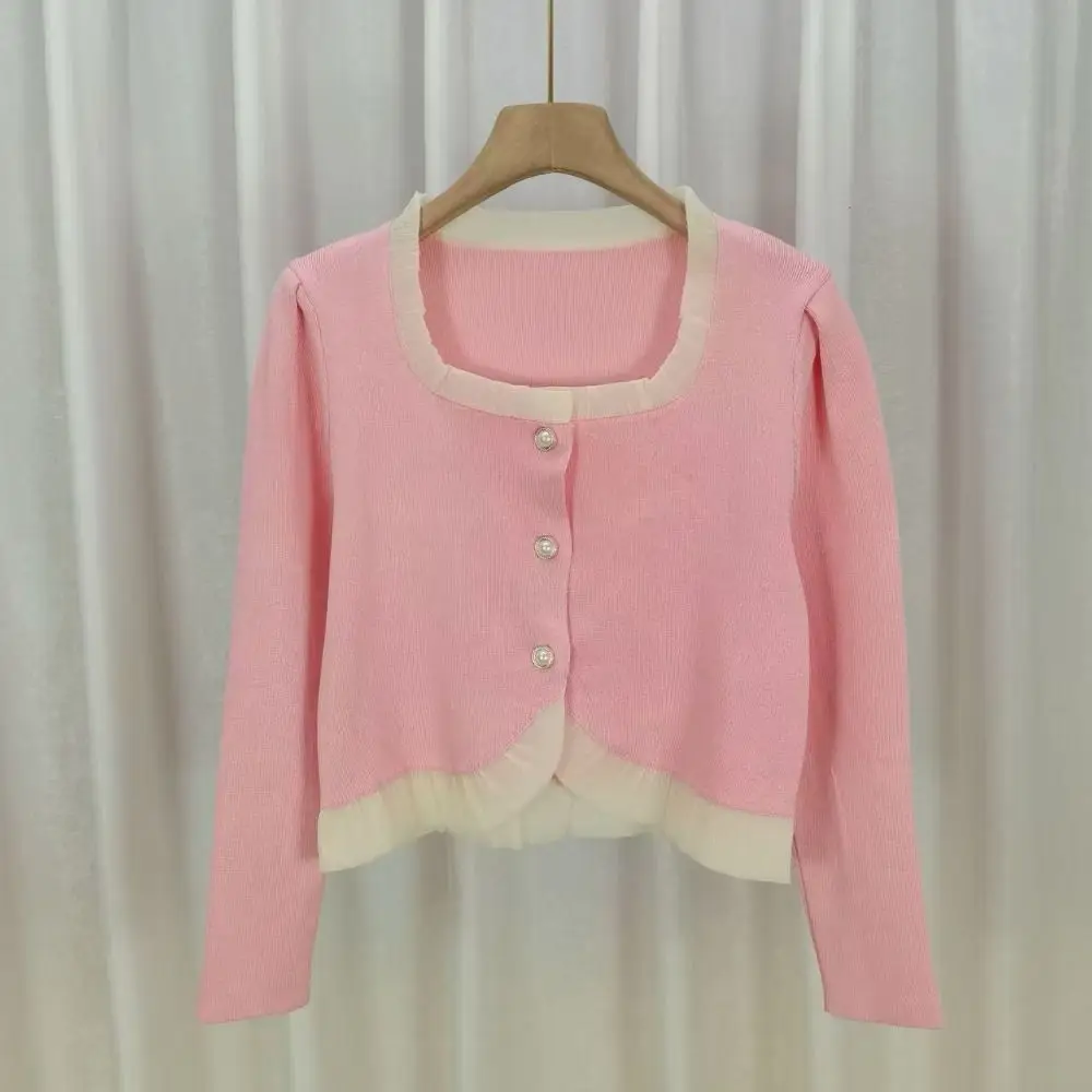 Maglioni femminili in pizzo solido Autunno Primavera Maglieria dolce allentata Top da donna Cappotti corti slim stile preppy Streetwear